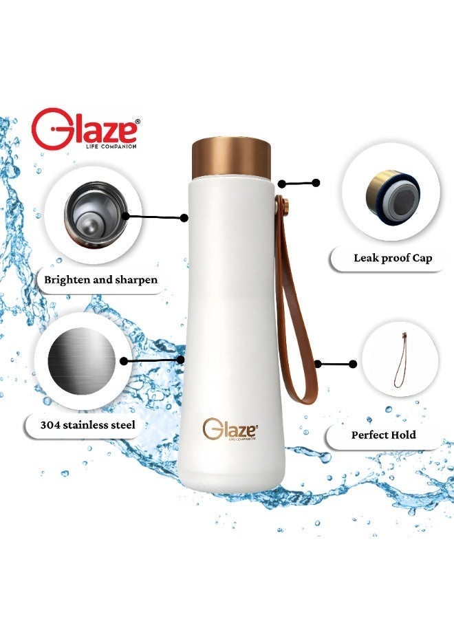 Glaze Water Bottle 304 Stainless Steel Vacuum Insulated Hot & Cold Leak-Proof 400ml White - Image 5