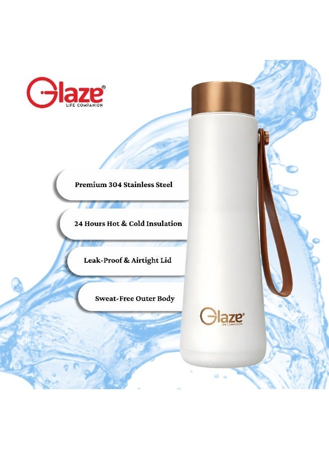 Glaze Water Bottle 304 Stainless Steel Vacuum Insulated Hot & Cold Leak-Proof 400ml White - Image 4
