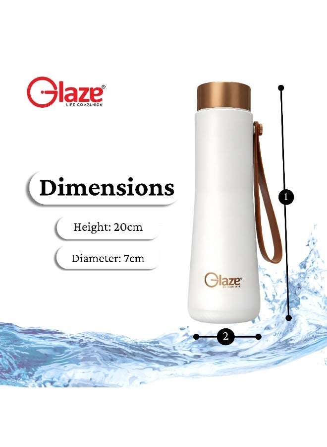 Glaze Water Bottle 304 Stainless Steel Vacuum Insulated Hot & Cold Leak-Proof 400ml White - Image 3