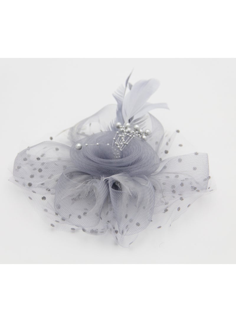 D'Daniela Ddaniela Monalisa Fascinator Hats for Women Tea Party Headband,  Hat Flower Mesh Ribbons Feathers on a Headband and a Clip Tea Party Headwear for Girls and Women Grey - Image 4