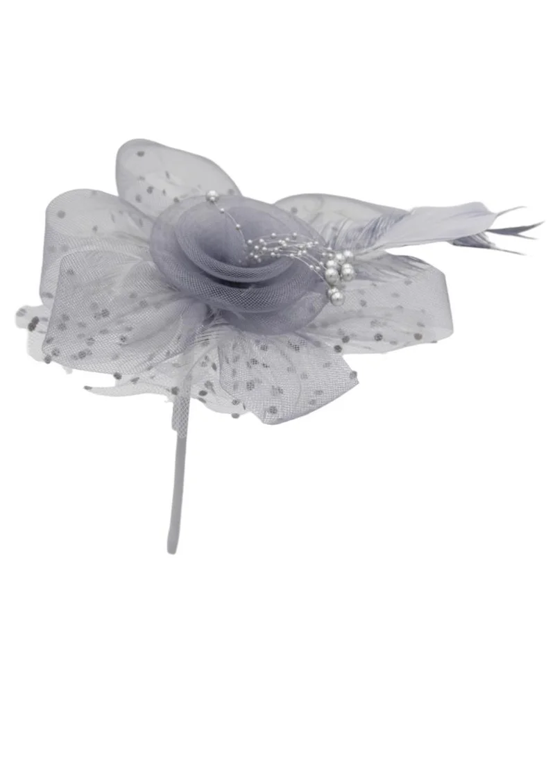 D'Daniela Ddaniela Monalisa Fascinator Hats for Women Tea Party Headband,  Hat Flower Mesh Ribbons Feathers on a Headband and a Clip Tea Party Headwear for Girls and Women Grey