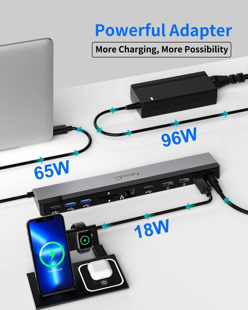 NewQ USB C Docking Station Dual Monitor with Power Adapter: NewQ 12-in-1 Thunderbolt 3 | 4 Dock, Dual 4K HDMI, 4 USB, Audio, Ethernet, SD/TF Slot, 18W PD Out, for Mac, HP, Dell, Lenovo, Surface, Asus, Acer - Image 5