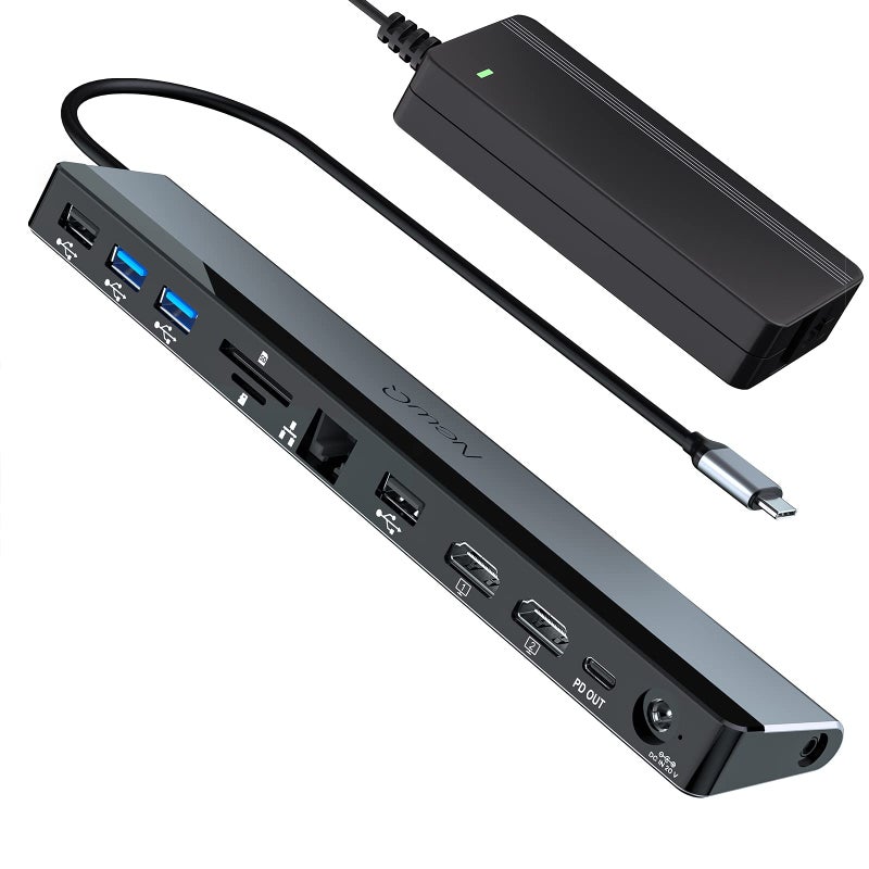 NewQ USB C Docking Station Dual Monitor with Power Adapter: NewQ 12-in-1 Thunderbolt 3 | 4 Dock, Dual 4K HDMI, 4 USB, Audio, Ethernet, SD/TF Slot, 18W PD Out, for Mac, HP, Dell, Lenovo, Surface, Asus, Acer - Image 1