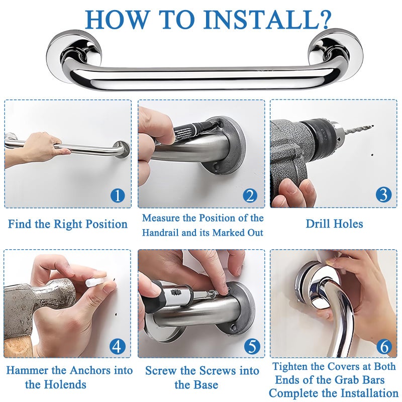 QMAHA 2 Pack Anti Slip 30cm Shower Grab Bar Stainless Steel Shower Grab Bar Bathroom Shower Handle Handle for Elderly/Disabled/Children - Image 3