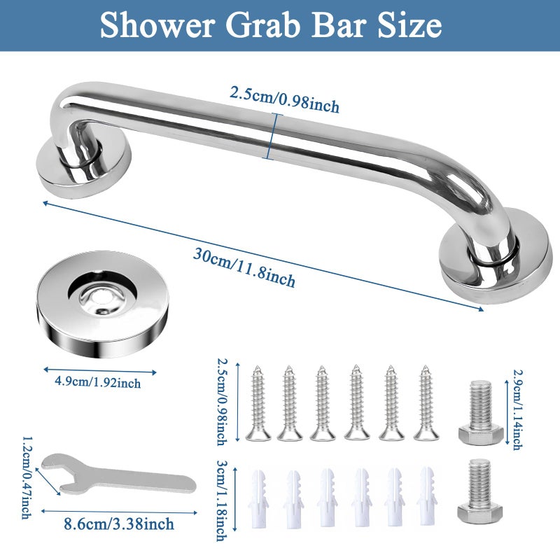 QMAHA 2 Pack Anti Slip 30cm Shower Grab Bar Stainless Steel Shower Grab Bar Bathroom Shower Handle Handle for Elderly/Disabled/Children - Image 2