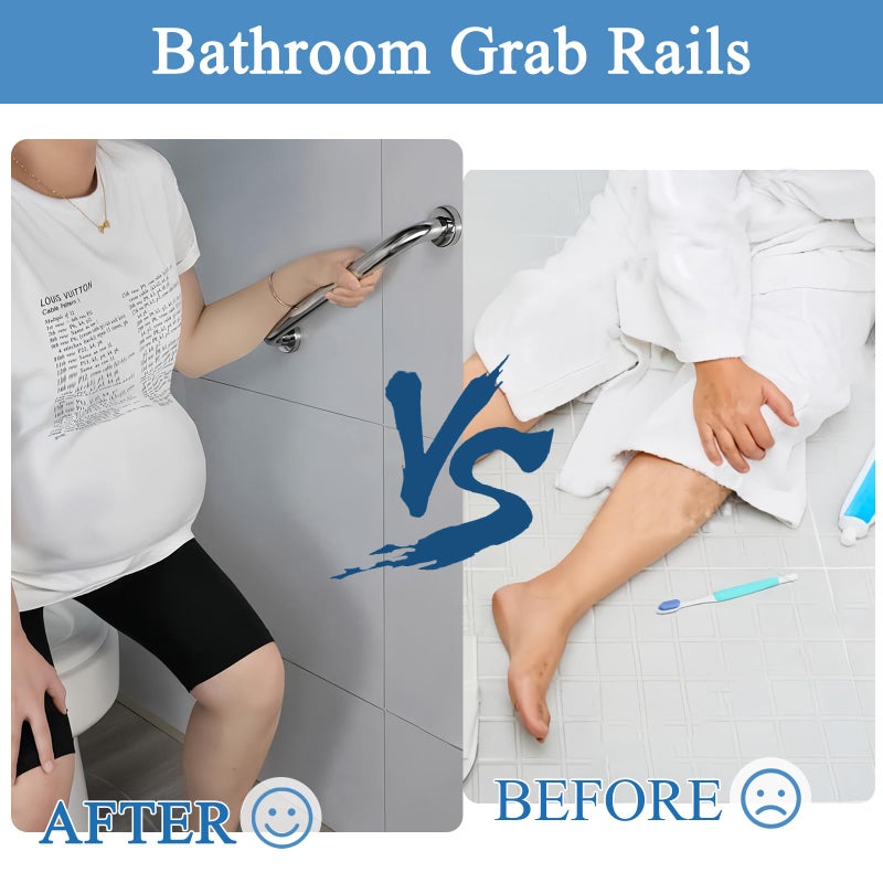 QMAHA 2 Pack Anti Slip 30cm Shower Grab Bar Stainless Steel Shower Grab Bar Bathroom Shower Handle Handle for Elderly/Disabled/Children - Image 4
