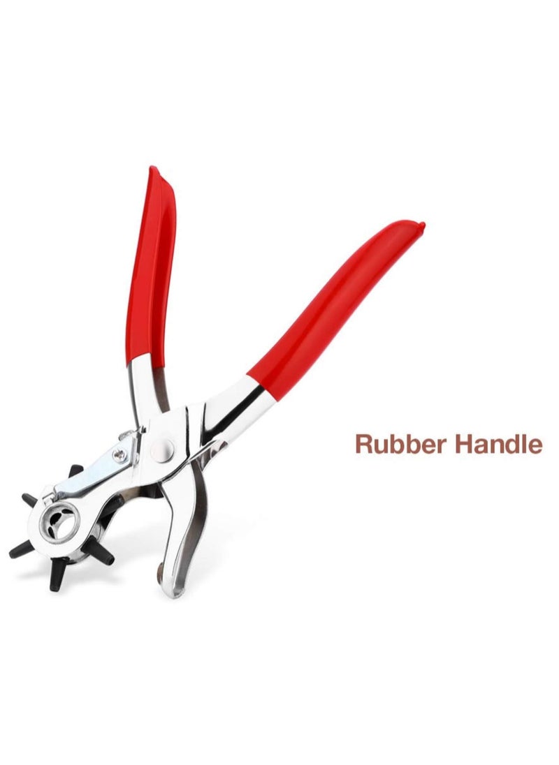 LEXAZO Lexazo Revolving Leather Belt Hole Punch Piler With Multi Tool Manual Belts Puncher Maker Machine 22 X 15 X 2 CM Red Silver  - Image 4
