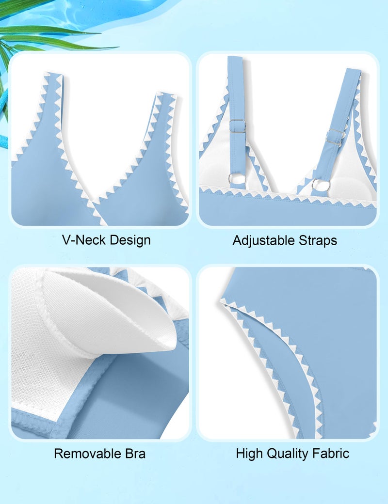 KANGKANG Girls Swimsuit Bikini Set, Teen Swimsuits for Girls 12-14 Solid Color V-Neck Two Piece Bathing Suit with Chest Pad Adjustable Straps Swimwear Set - Image 4