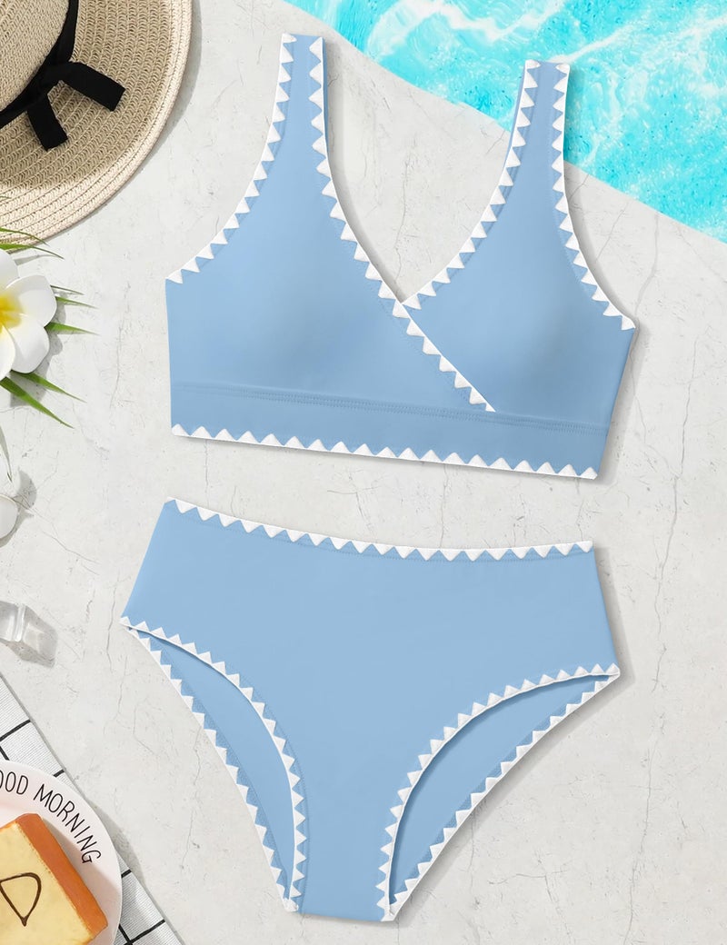 KANGKANG Girls Swimsuit Bikini Set, Teen Swimsuits for Girls 12-14 Solid Color V-Neck Two Piece Bathing Suit with Chest Pad Adjustable Straps Swimwear Set - Image 5