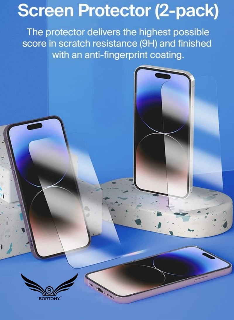 BORTONY Pack of 2 Screen Protector for 14 Pro Max (6.7 inch) Premium HD Clear Tempered Glass Anti-Scratch Anti-Fingerprints Bubble-Free Ultra Resistant Compatible with Apple iPhone 14 Pro Max - Image 3