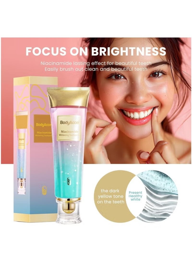 BodyAccel Niacinamide Whitening Toothpaste, Niacinamide Toothpaste, BodyAccel Toothpaste, Stain Removal Triple Whitening Toothpaste Natural Gentle, Fresh Breath  - Image 2