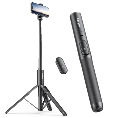 Sensyne 60" Phone Tripod - Selfie Stick, Lightweight All in One Phone Tripod Integrated with Wireless Remote Compatible with All Cell Phones for Selfie/Video Recording/Photo/Live Stream/Vlog（Black） - Image 1