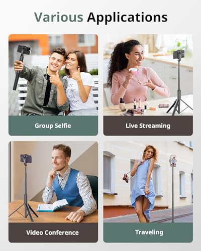 Sensyne 60" Phone Tripod - Selfie Stick, Lightweight All in One Phone Tripod Integrated with Wireless Remote Compatible with All Cell Phones for Selfie/Video Recording/Photo/Live Stream/Vlog（Black） - Image 2