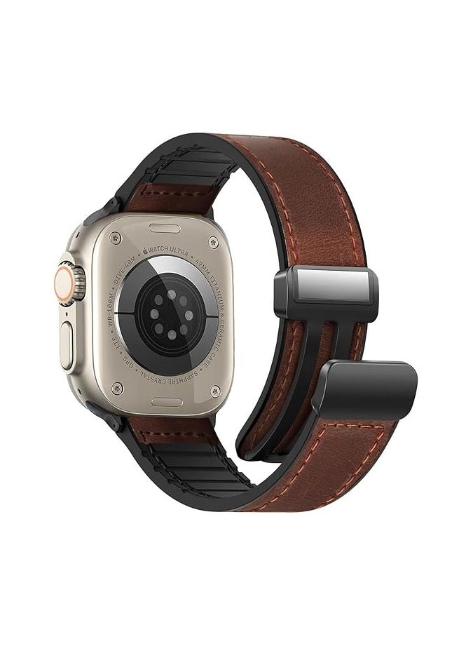 Angola Panda Magnetic Leather Watch Band for Apple Watch Ultra, 49mm/46mm/45mm/44mm/42mm - Magnetic Buckle Replacement Genuine Leather Strap for Apple Watch Series, brown  - Image 1