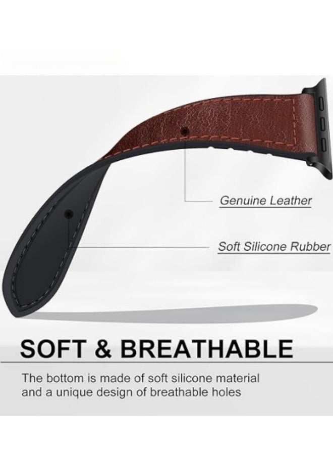 Angola Panda Magnetic Leather Watch Band for Apple Watch Ultra, 49mm/46mm/45mm/44mm/42mm - Magnetic Buckle Replacement Genuine Leather Strap for Apple Watch Series, brown  - Image 4