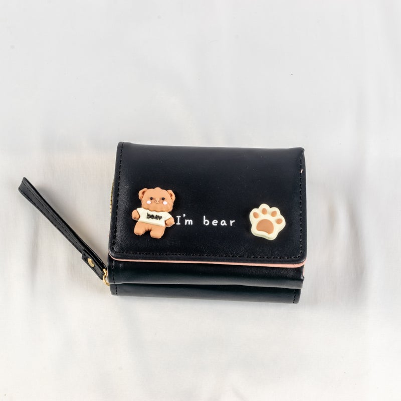 محفظة وحاملة بطاقات جلد أسود تحتوي على جيوب متعددة للنقود والبطاقات - Image 1