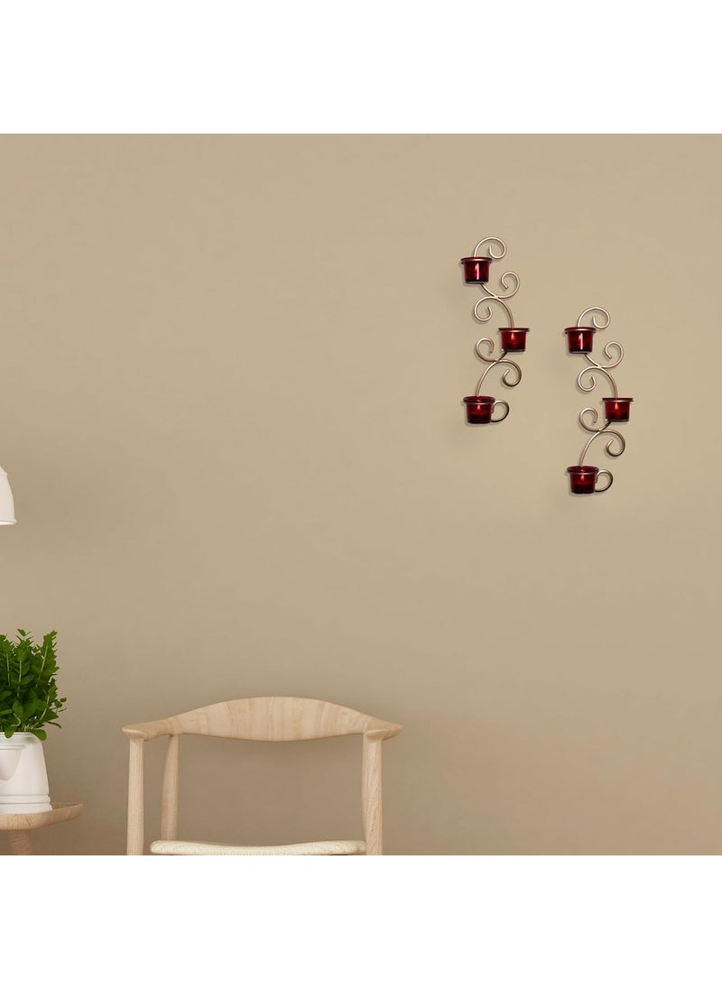 Hosley - HOSLEY Metal Clear and Red Glass Tealight Candle Holders|Wall Hanging Candle Holders|Christmas Decorations Items for Home Wall Decor Gifts|Pack of 2(12 Cup) with Pack of 12 Tealights(Gold) - Image 1