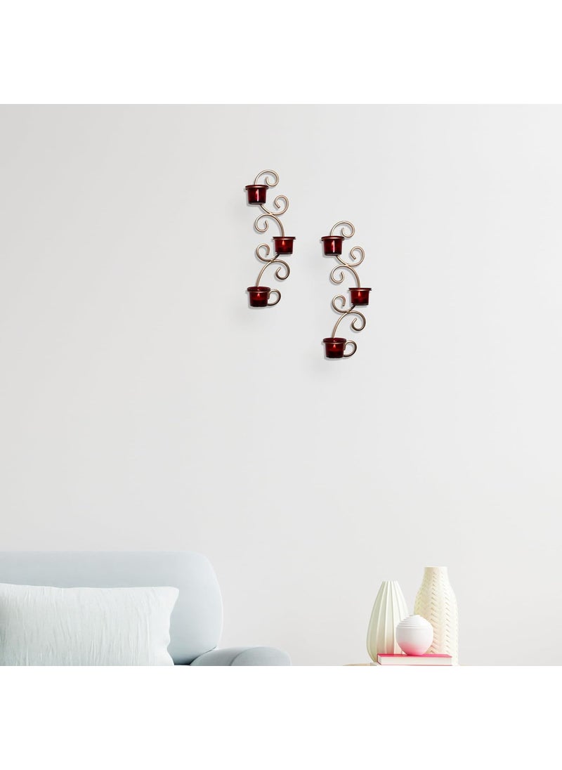 Hosley - HOSLEY Metal Clear and Red Glass Tealight Candle Holders|Wall Hanging Candle Holders|Christmas Decorations Items for Home Wall Decor Gifts|Pack of 2(12 Cup) with Pack of 12 Tealights(Gold) - Image 1