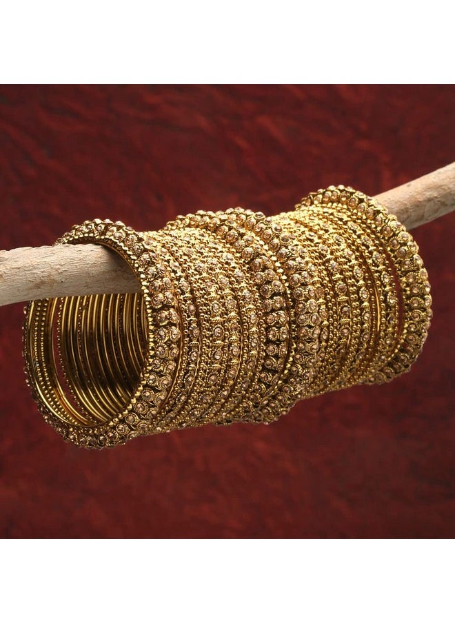 Shining Diva Fashion - Shining Diva Fashion Latest Antique Gold Plated Set of 28 Stylish Traditional Bangle for Women (11063b_2.8_Double) - Image 1