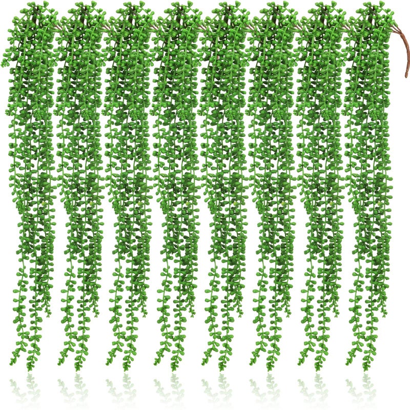 8 Pcs Artificial Succulents Bulk Hanging Plants 24 Inches Large Fake String of Pearls Faux Plants Wall Greenery Decor for Garden Indoor Outdoor Decoration Fresh Style