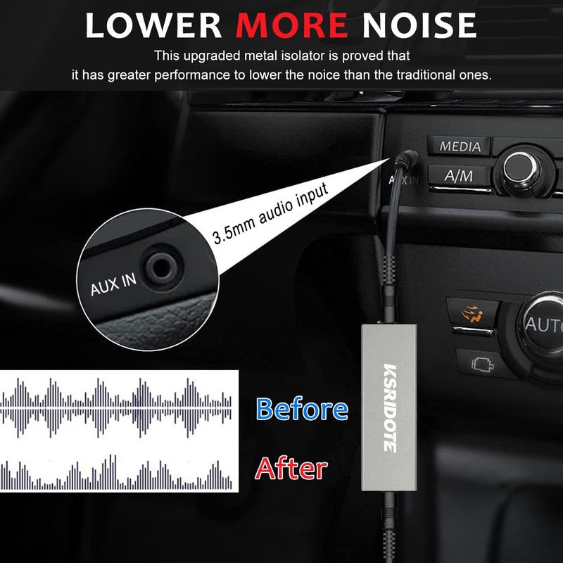 Hulami Ground Loop Noise Isolator - Noise Filter for Car Audio/Home Stereo System (Eliminate The Buzzing Noise Completely) with 3.5mm Audio Cable (Silver Gray) - Image 2