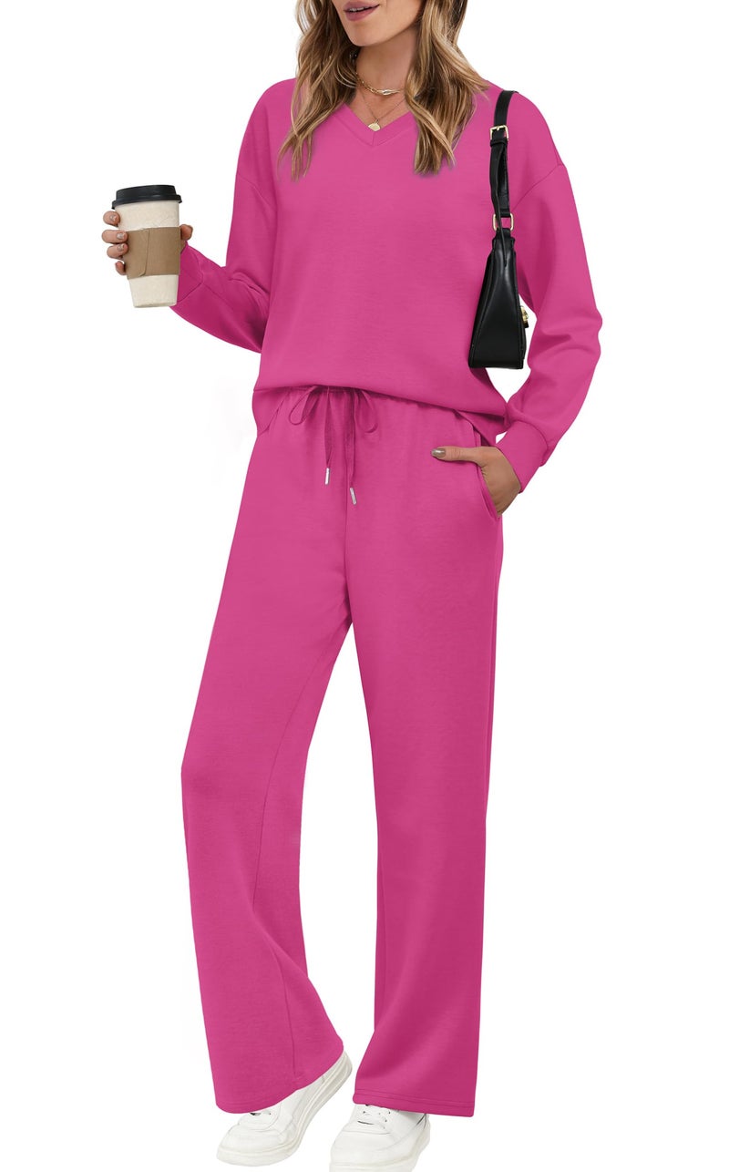 WIHOLL Lounge Sets for Women 2 Piece Outfits Casual Airport Travel Outfits Sweatsuits Tracksuit Set Fall Fashion 2025 Clothes Two Piece Comfy Matching Sets Women's Clothing Pink XS - Image 1