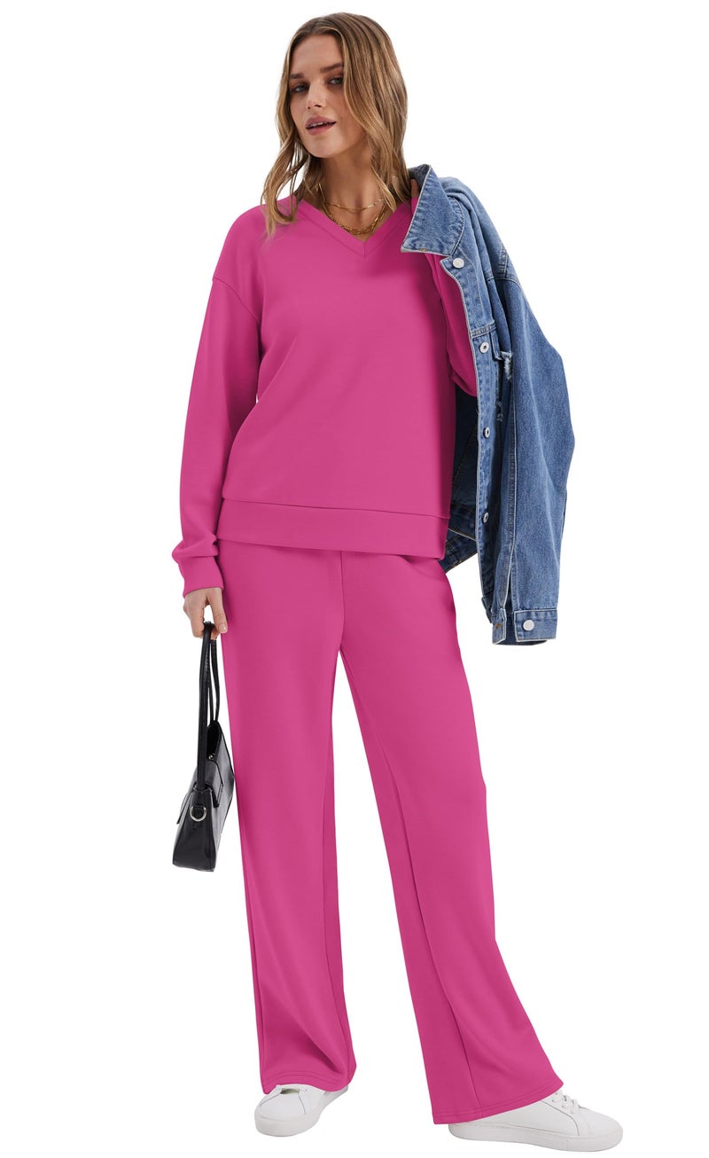 WIHOLL Lounge Sets for Women 2 Piece Outfits Casual Airport Travel Outfits Sweatsuits Tracksuit Set Fall Fashion 2025 Clothes Two Piece Comfy Matching Sets Women's Clothing Pink XS - Image 3