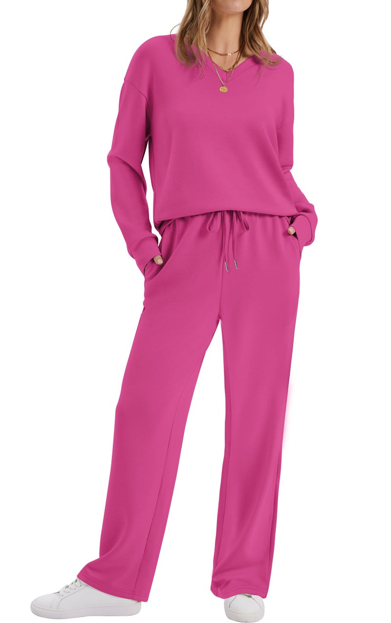 WIHOLL Lounge Sets for Women 2 Piece Outfits Casual Airport Travel Outfits Sweatsuits Tracksuit Set Fall Fashion 2025 Clothes Two Piece Comfy Matching Sets Women's Clothing Pink XS - Image 2