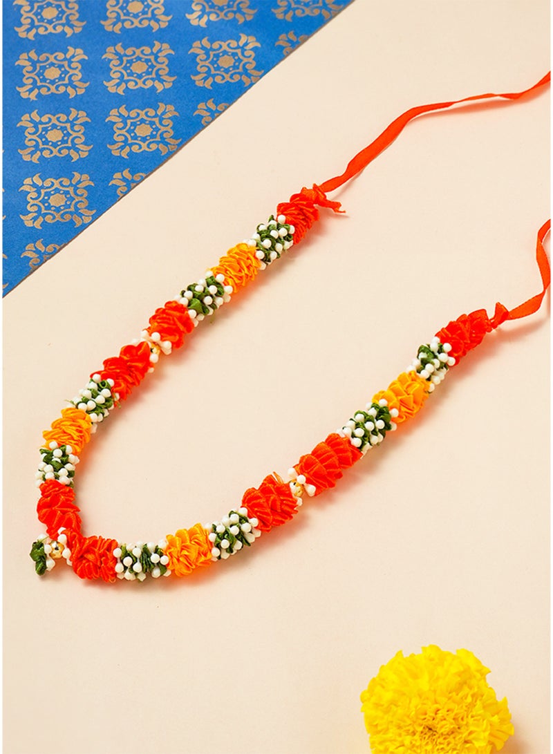 Madhoor Satin Ruffle Decorative Pooja Garland (Haar Mala) Orange Yellow for Pooja, Temple Decor & Weddings, 10 Inches, 1 Piece - Image 2