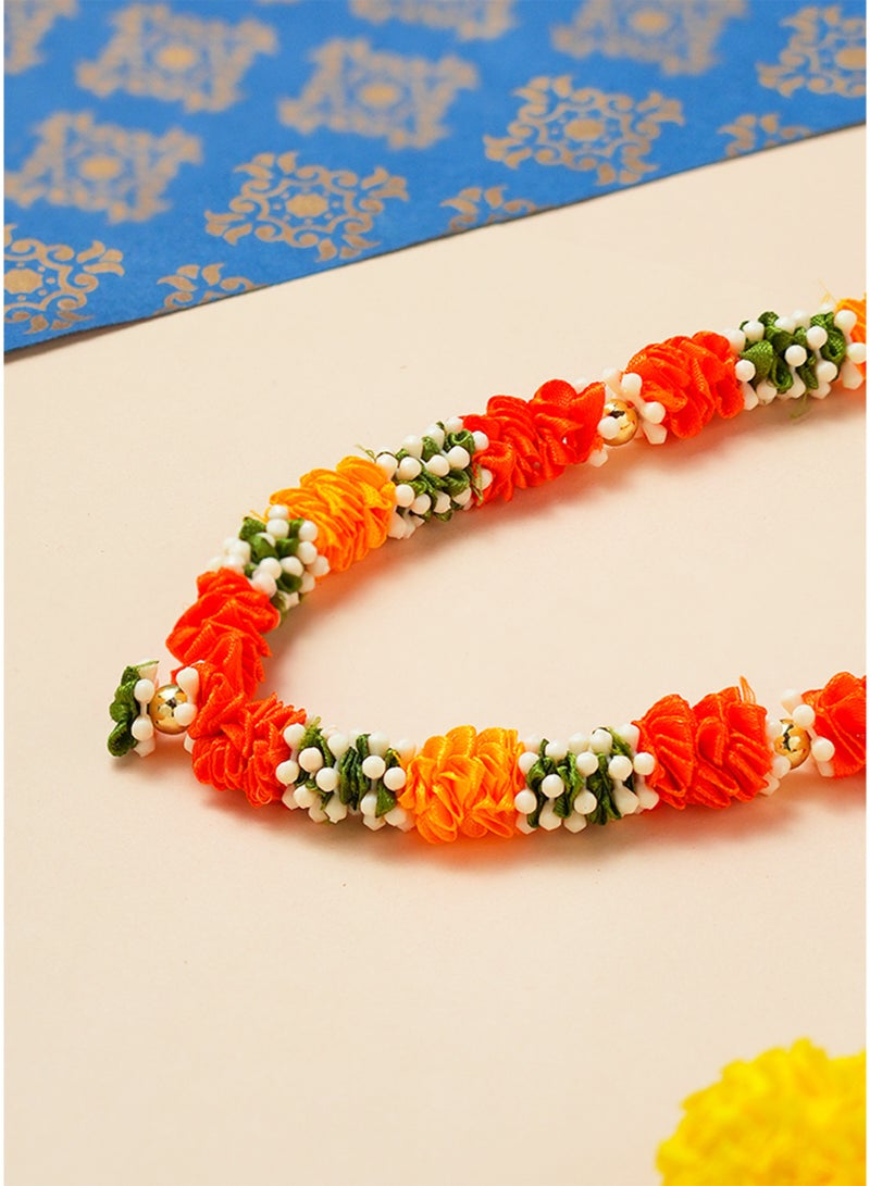 Madhoor Satin Ruffle Decorative Pooja Garland (Haar Mala) Orange Yellow for Pooja, Temple Decor & Weddings, 10 Inches, 1 Piece - Image 3