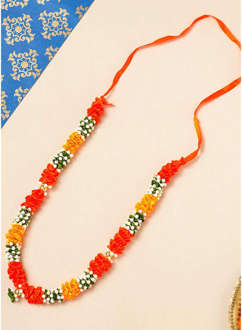 Madhoor Satin Ruffle Decorative Pooja Garland (Haar Mala) Orange Yellow for Pooja, Temple Decor & Weddings, 10 Inches, 1 Piece - Image 1