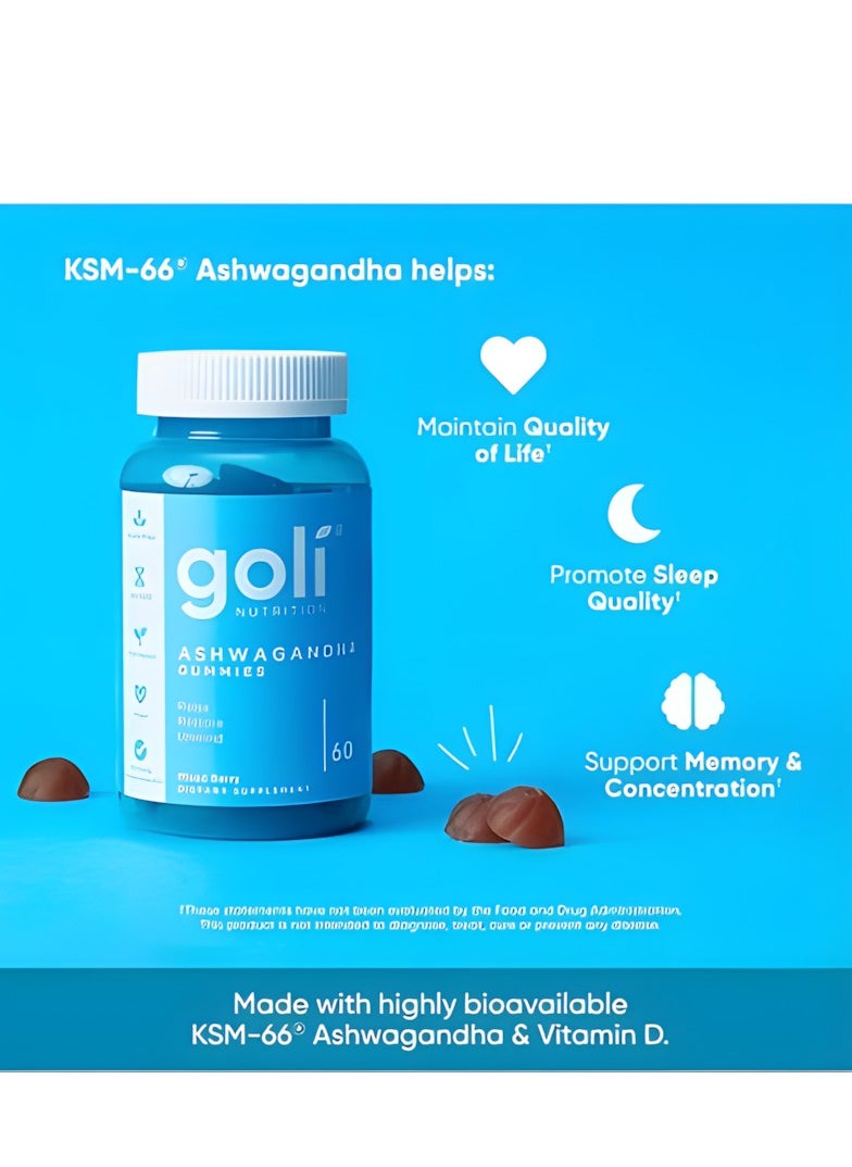 Goli - Goli Nutrition, Ashwagandha Gummies, 60 Gummies,Digestion And Circulation Dietary Supplement , Loss Promotesweight, Regulate Physical Function and Health, Enhance Memory, Probiotic Gummies - Image 1