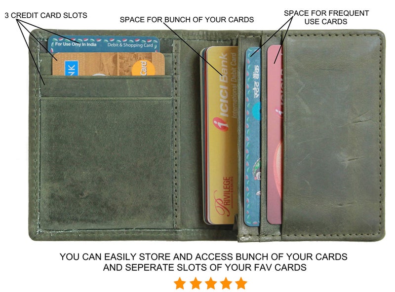 Husk N Hoof RFID Protected Leather Credit Card Holder Wallet for Man Women | Card Holder for Men Woman | Olive Green - Image 3