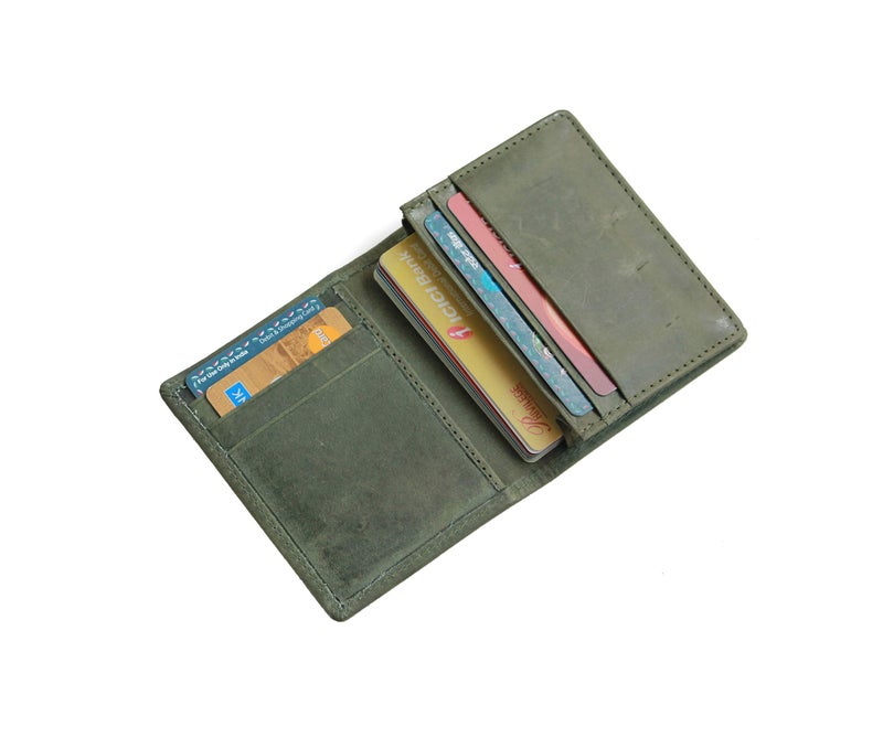 Husk N Hoof RFID Protected Leather Credit Card Holder Wallet for Man Women | Card Holder for Men Woman | Olive Green - Image 1