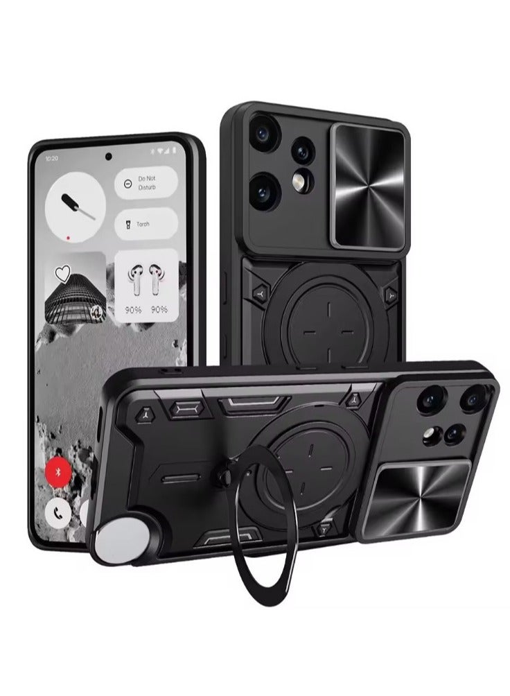 Case for Nothing CMF Phone 2 Pro,[Built-in Kickstand] Magnetic Rotate Ring Holder Heavy Duty TPU+PC Shockproof Protect Phone Case for Nothing CMF Phone 2 Pro 5G (Black)  - Image 1