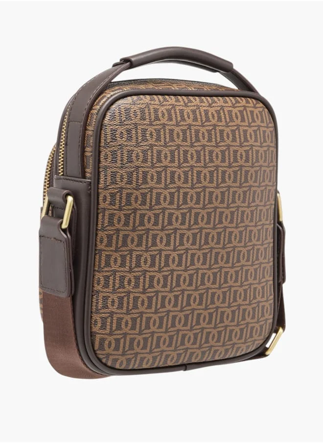 DUCHINI Mens Monogram Print Crossbody Bag With Zip Closure And Adjustable Strap