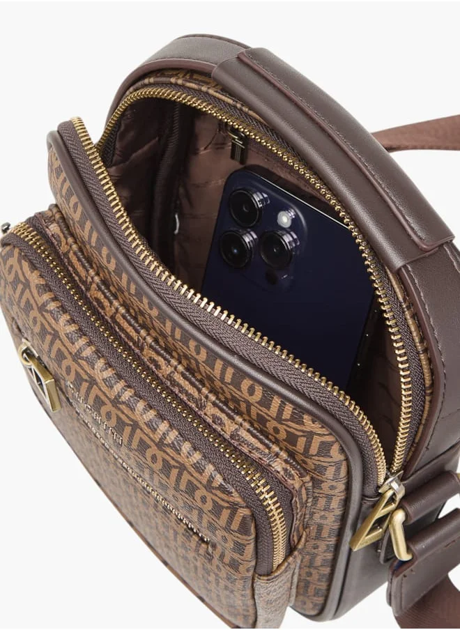 DUCHINI Mens Monogram Print Crossbody Bag With Zip Closure And Adjustable Strap