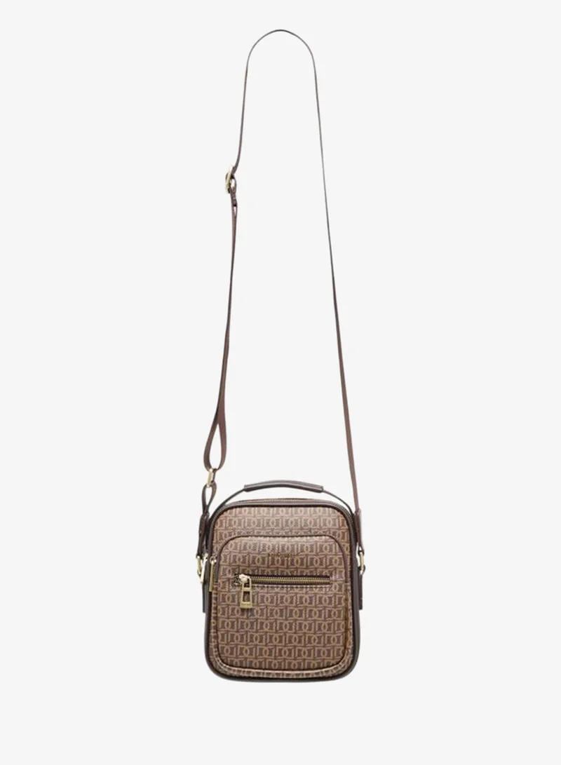 Duchini BROWN Mens Monogram Print Crossbody Bag With Zip Closure And Adjustable Strap for Men | Best Price UAE