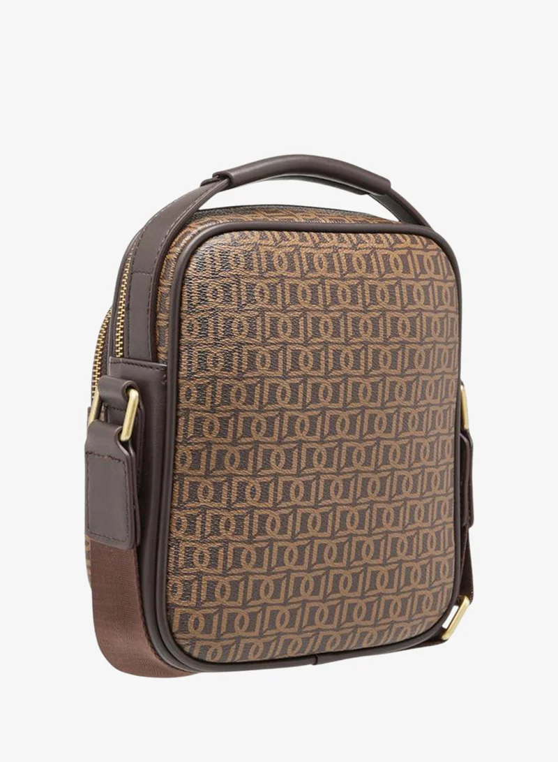 Duchini BROWN Mens Monogram Print Crossbody Bag With Zip Closure And Adjustable Strap for Men | Best Price UAE