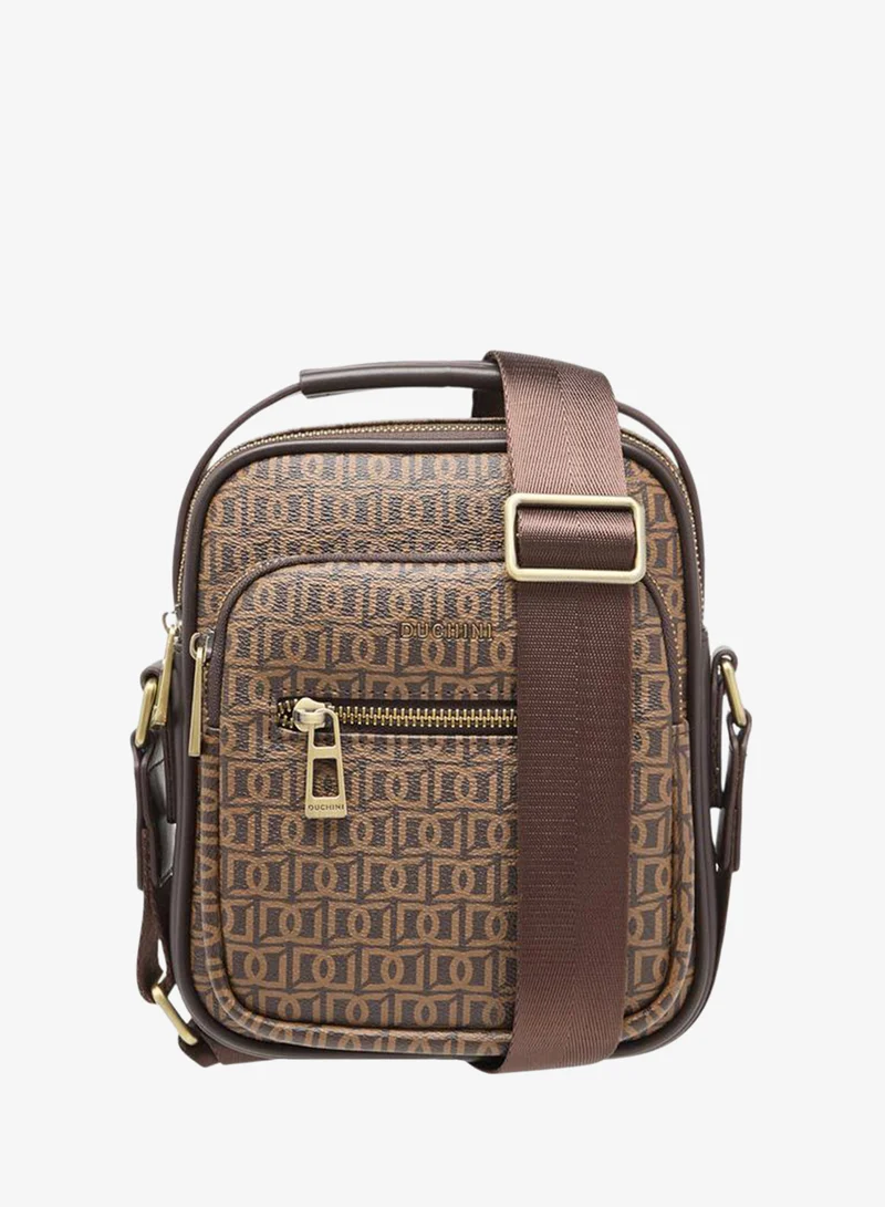 Mens Monogram Print Crossbody Bag With Zip Closure And Adjustable Strap