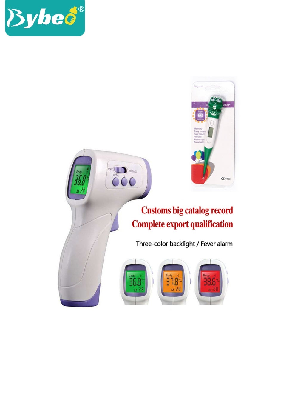 Digital Infrared Thermometer with Clinical Thermometer Set, Baby Forehead Thermometer, Non-Contact Baby Thermometer with 3-Color Fever Alert & LCD Display, ℃/℉ Digital Medical Thermometer for Babies, Kids and Adults