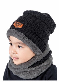 SYOSI Kids Beanie Hat Scarf Set, 2 Pcs Knit Winter Warm Set for Toddler Boys Girls for 1-6 Years Old Kids Winter Beanie Hat Scarf Set with Knit Thick Warm Fleece Lined Black  - Image 1