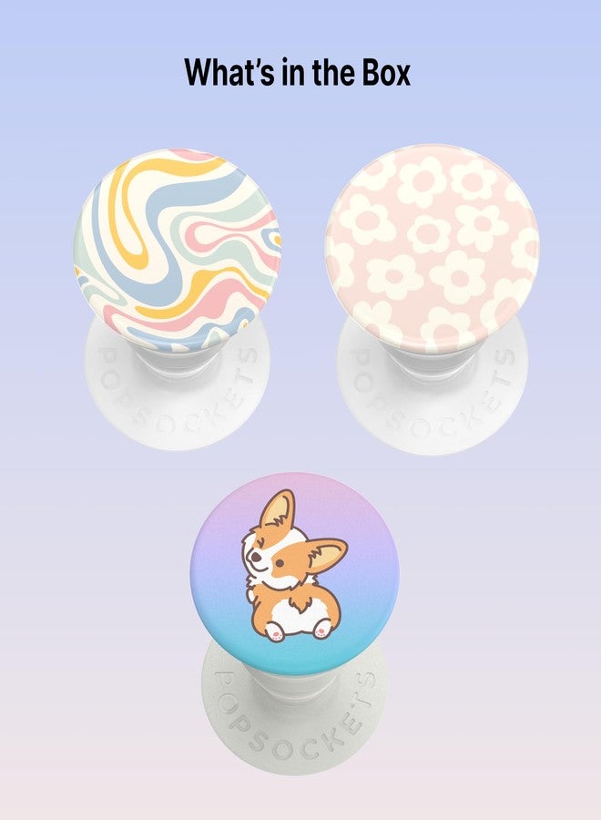 PopSockets Adorable Abstract Phone Grip Bundle, Includes 3 PopGrips - Cheeky Corgi, Mod Flowers, Soft Waves - Image 2