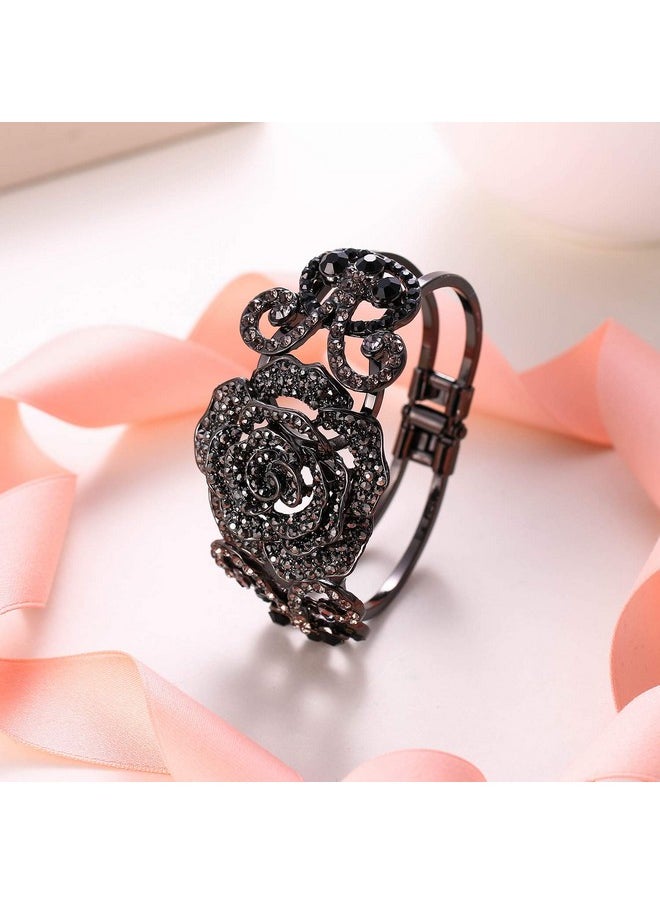 EVER FAITH Black-Tone Insect Butterfly Rose Bracelet Black Austrian Crystal  - Image 4