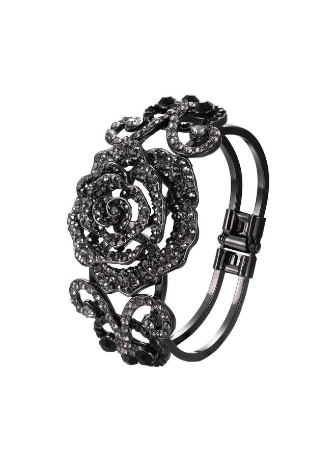 EVER FAITH Black-Tone Insect Butterfly Rose Bracelet Black Austrian Crystal  - Image 1