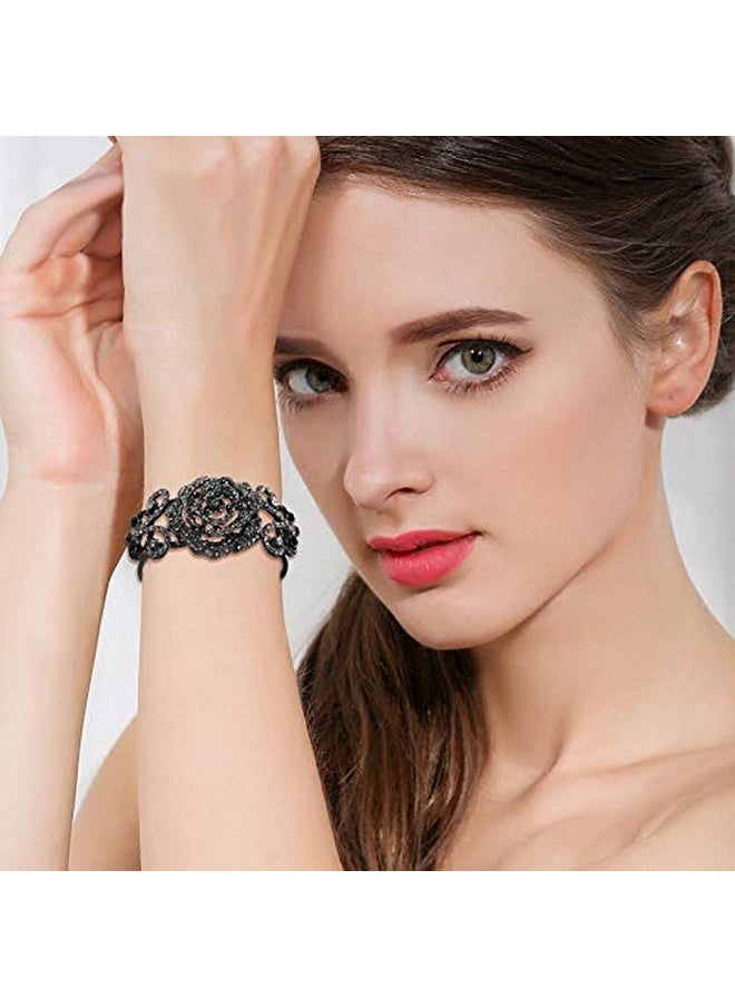 EVER FAITH Black-Tone Insect Butterfly Rose Bracelet Black Austrian Crystal  - Image 2