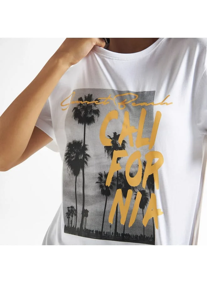Splash FAV California Graphic Print T-shirt with Drop Shoulder Sleeves