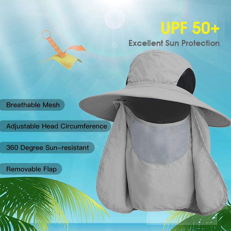 Outdoor UV Protection Sun Hat Fishing Hat with Face Cover and Neck Flap for Men and Women Hiking Climbing Gardening - Image 4