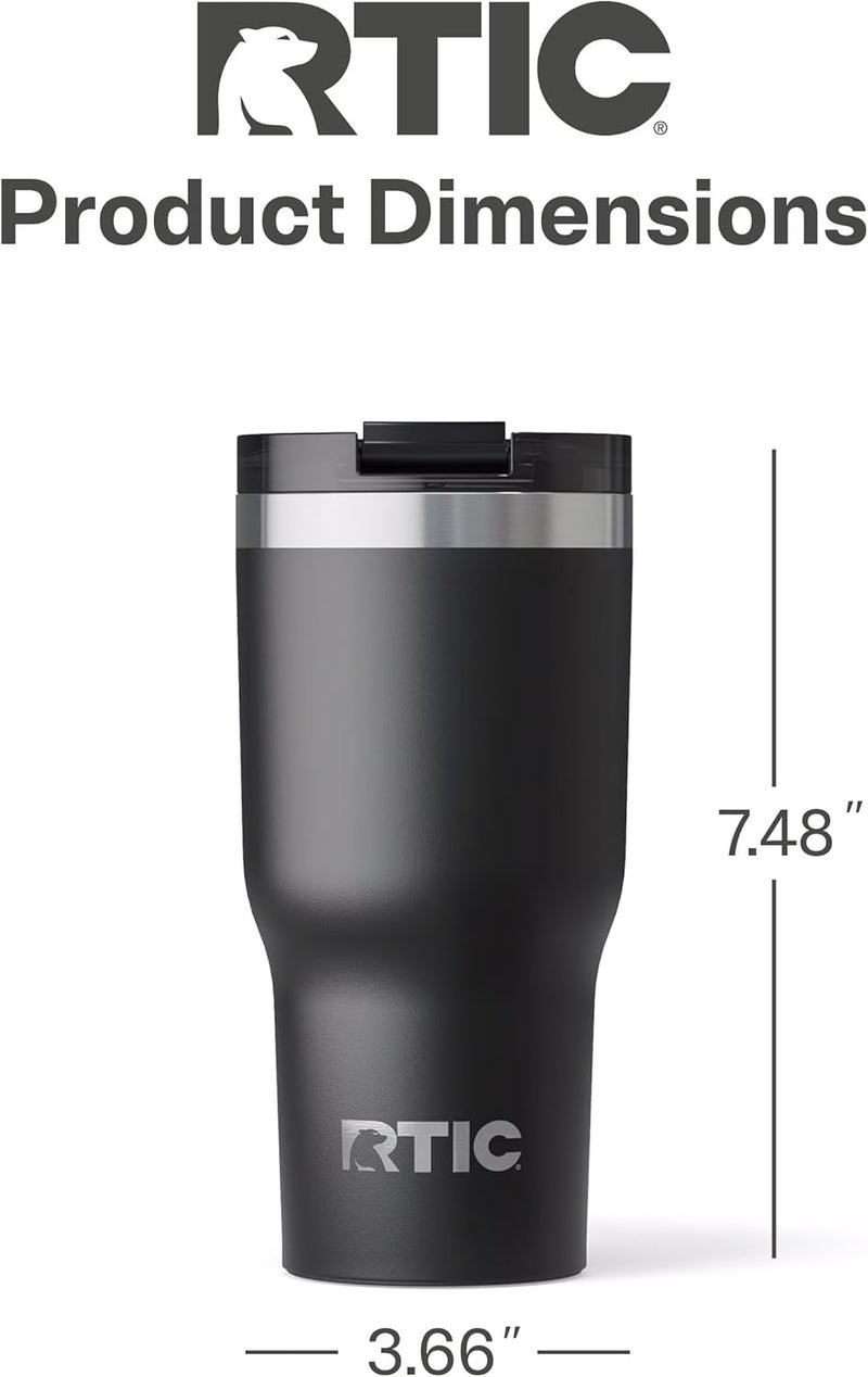 RTIC 20oz Essential Tumbler with Lid, Insulated, Stainless Steel, Metal, Double Wall Vacuum-Insulation, Ceramic Lined, Travel Cup for Iced Coffee, Tea, Hot and Cold Drink, Black - Image 4