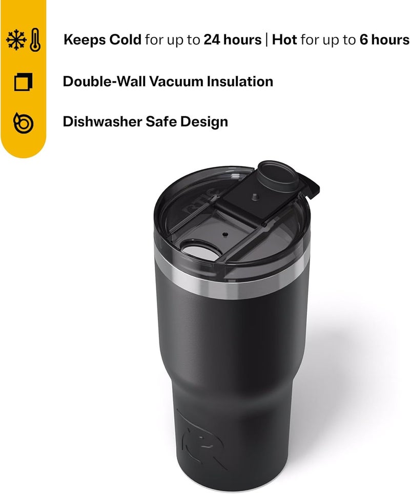 RTIC 20oz Essential Tumbler with Lid, Insulated, Stainless Steel, Metal, Double Wall Vacuum-Insulation, Ceramic Lined, Travel Cup for Iced Coffee, Tea, Hot and Cold Drink, Black - Image 2